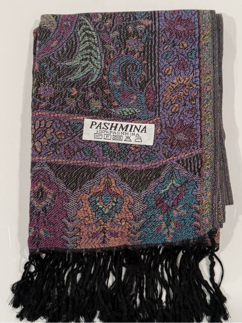 New | Limited Edition: Black Pastel Multicolor Pashmina Shawl